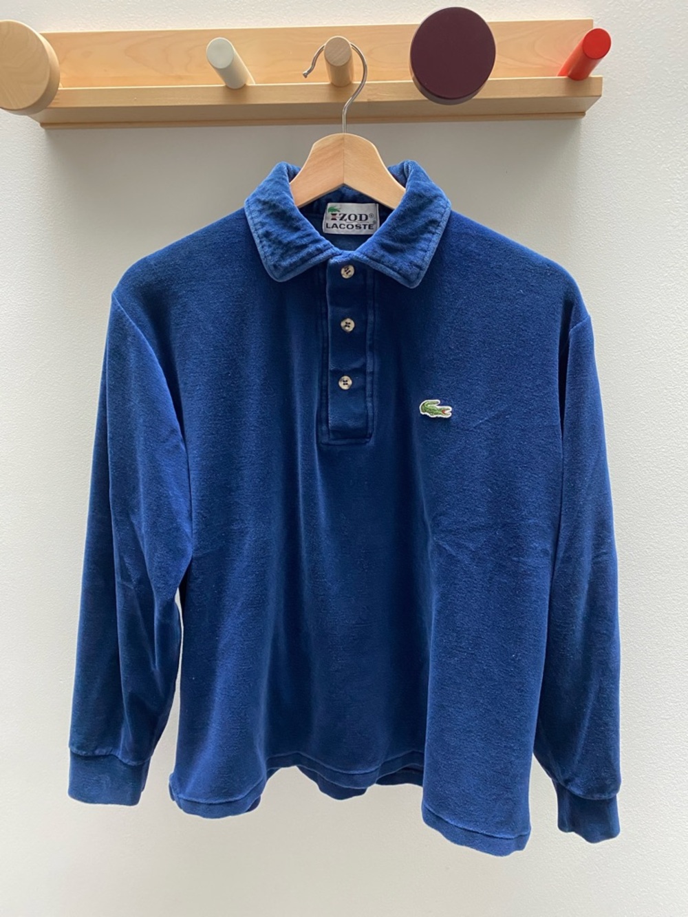 Vintage Lacoste Izod Blue Velour Long Sleeve Polo